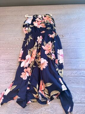 Navy Floral Strapless Maxi Jumpsuit